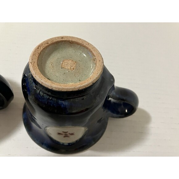 Two VNTG STONEWARE COBALT BLUE coffee MUGS VINTAGE STUDIO ART POTTERY stamped - Picture 15 of 16